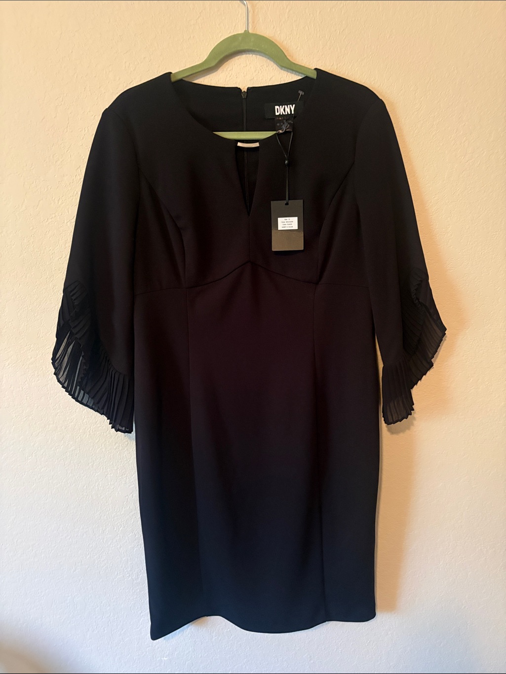 Dkny Black Midi Dress With Pleated Bell Sleeves